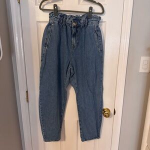 Zara Medium Wash Paperbag High Waist Jeans